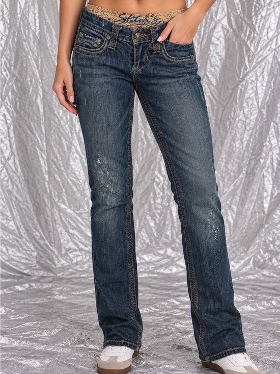 Stitch's Denim - Stitch’s Seminole Women’s Blue Straight Leg Jeans Distressed Y2K Size 24